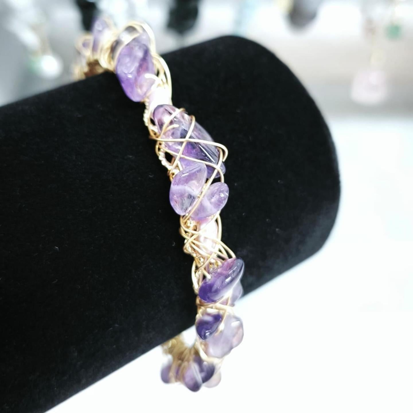 Amethyst Raw Stones and Pearl Copper Cuff Bracelet