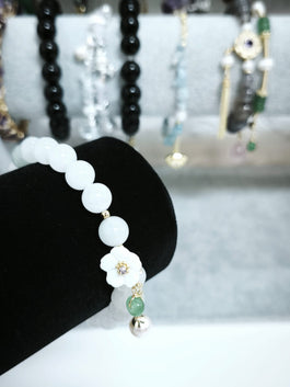 Green Aventurine, Purple Zircon, Tianshan Emerald Green and Pearl Bracelet