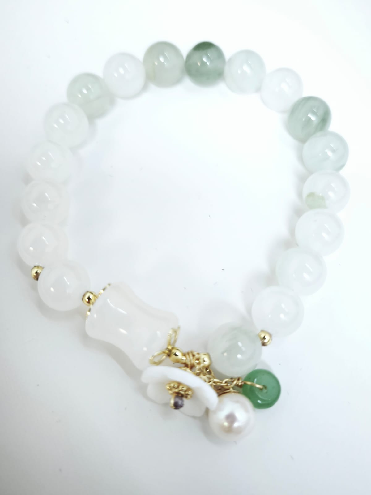 Green Aventurine, Purple Zircon, Tianshan Emerald Green and Pearl Bracelet