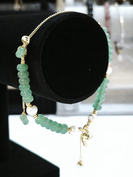 Green Aventurine and Pearl Adjustable Bracelet