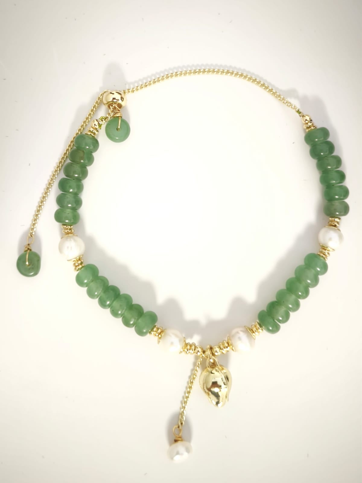 Green Aventurine and Pearl Adjustable Bracelet