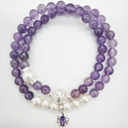 Amethyst and Pearl Double Bracelet