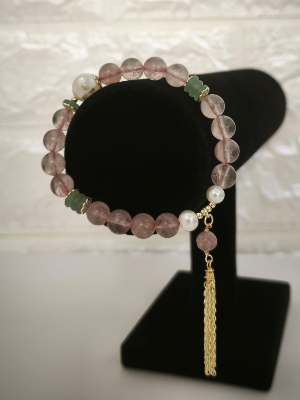 Strawberry Quartz and Pearl Bracelet