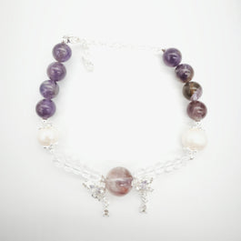 Amethyst, Glass and Pearl Adjustable Bracelet
