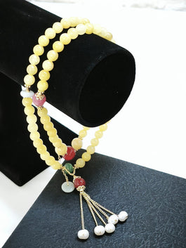 Green Aventurine, Honey Yellow Jade, Jade Pendant, Red Agate, Rhodochrosite Triple Bracelet