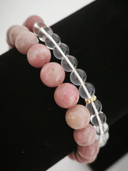 Agate, Rhodochrosite, Treated Clear Quartz and Pearl Double Bracelet