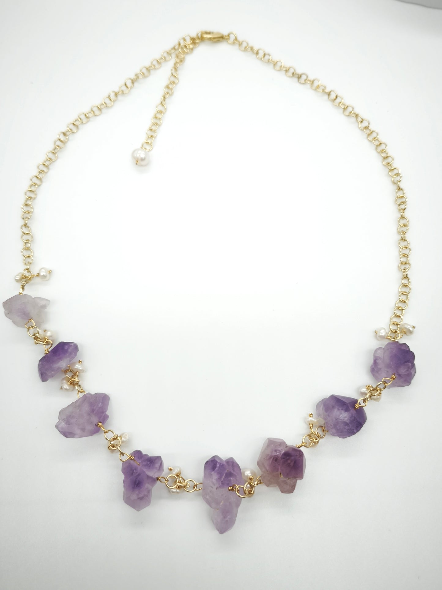Amethyst Raw Stones and Pearl Necklace