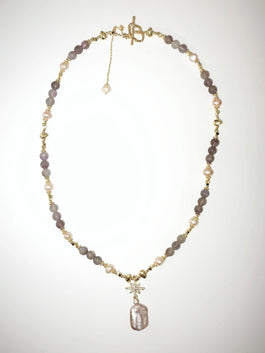 Amethyst, Baroque Bead, Pearl and Pearl Pendant Necklace