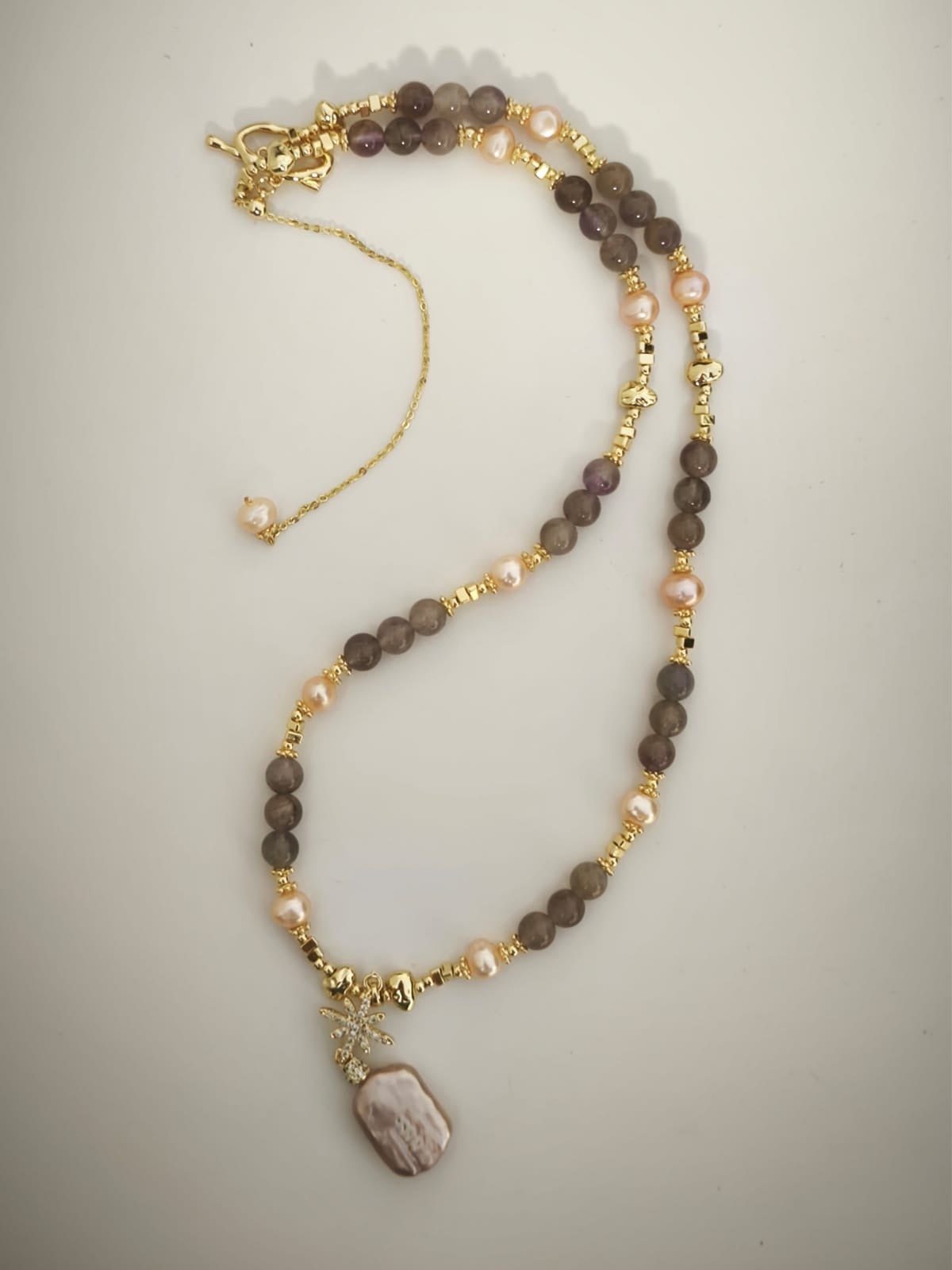 Amethyst, Baroque Bead, Pearl and Pearl Pendant Necklace
