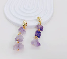 Amethyst Raw Stones and Pearl Earrings