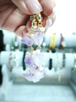 Amethyst Raw Stones and Pearl Earrings