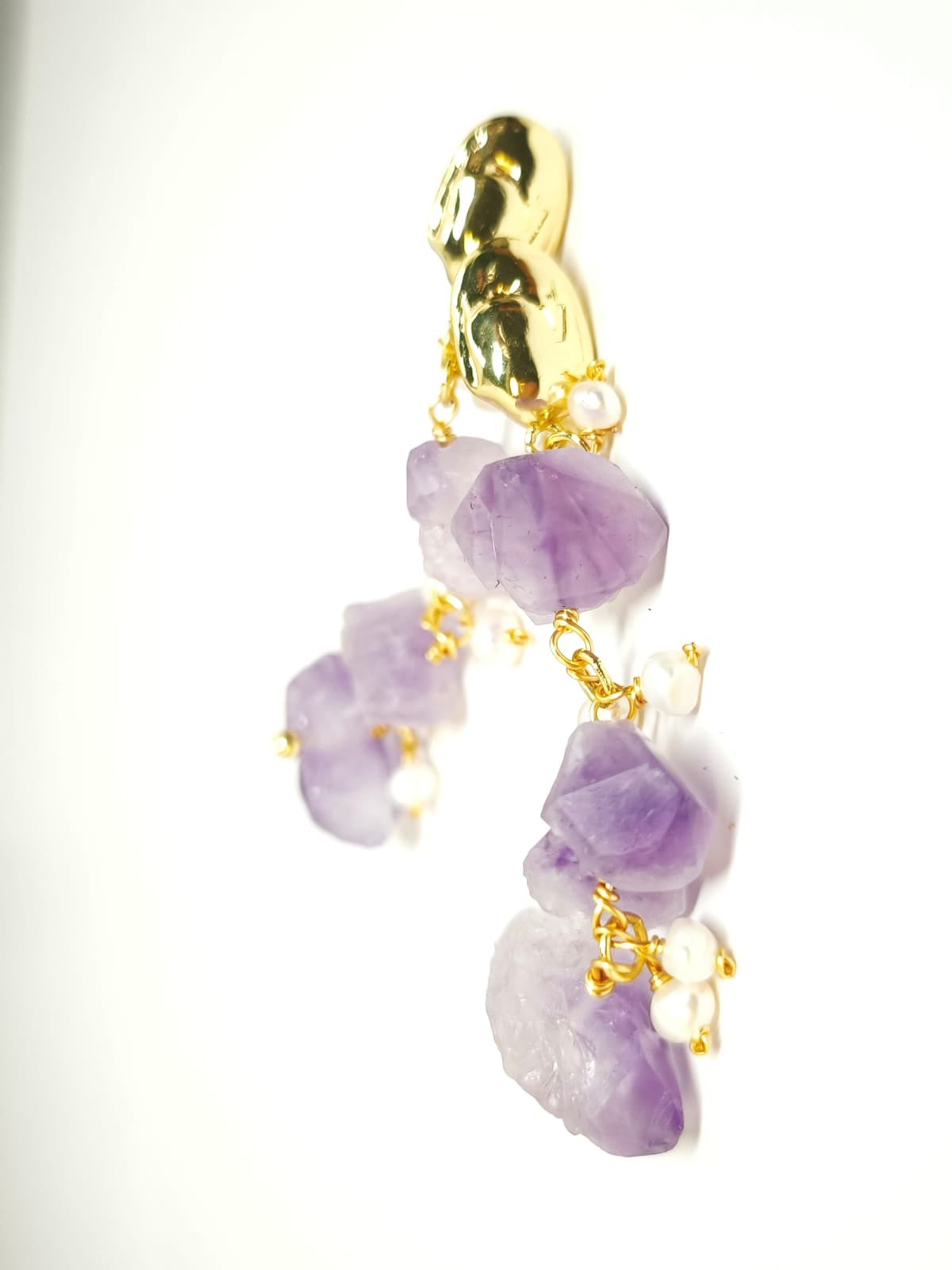 Amethyst Raw Stones and Pearl Earrings