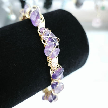 Amethyst Raw Stones and Pearl Copper Cuff Bracelet