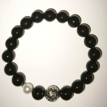 Obsidian and Pearl Bracelet