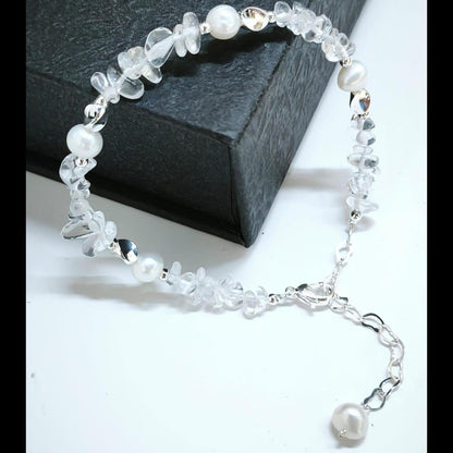Quartz and Pearl Adjustable Bracelet