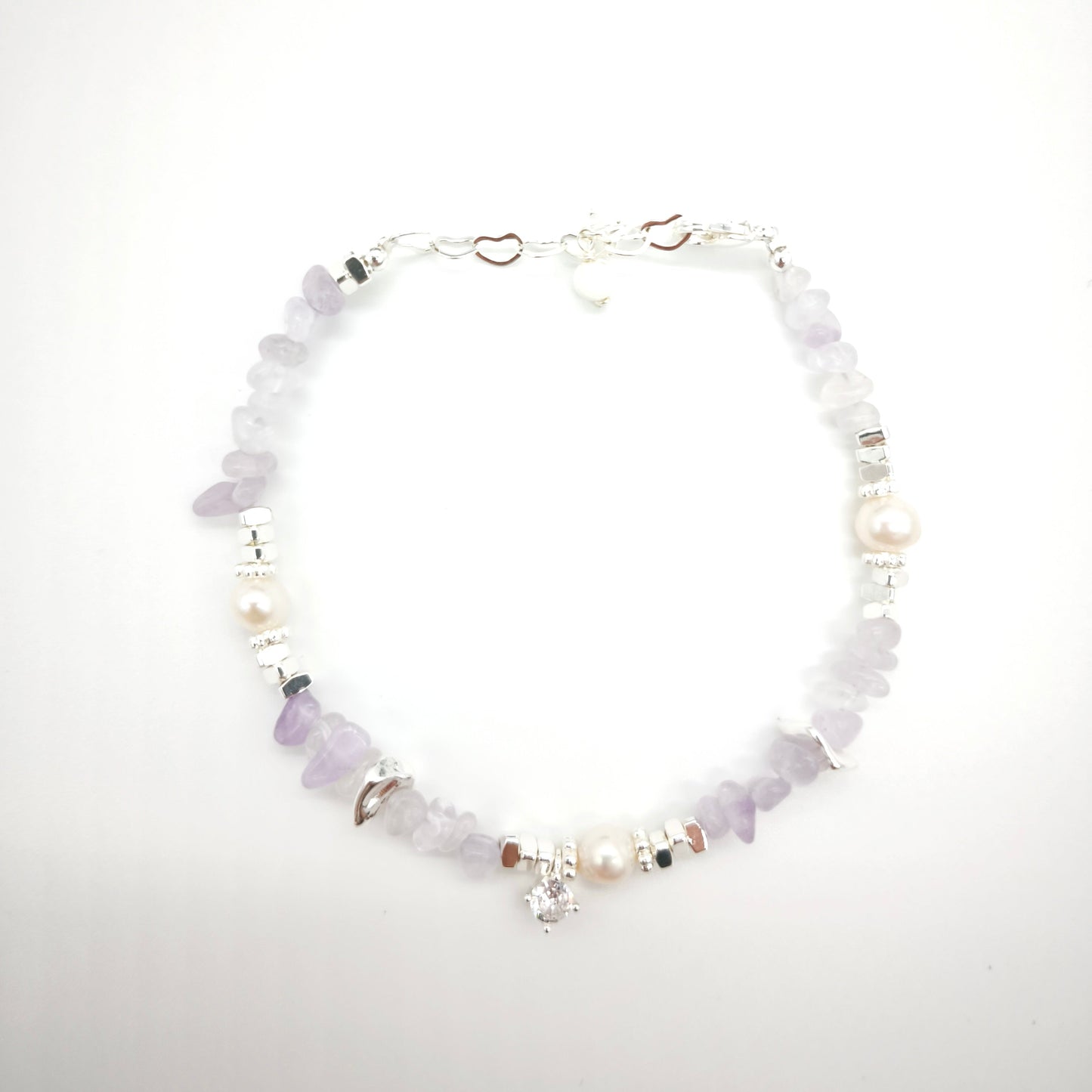 Lavender Amethyst Raw Stones and Pearl Bracelet