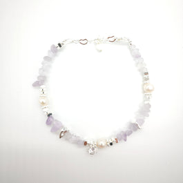 Lavender Amethyst Raw Stones and Pearl Bracelet