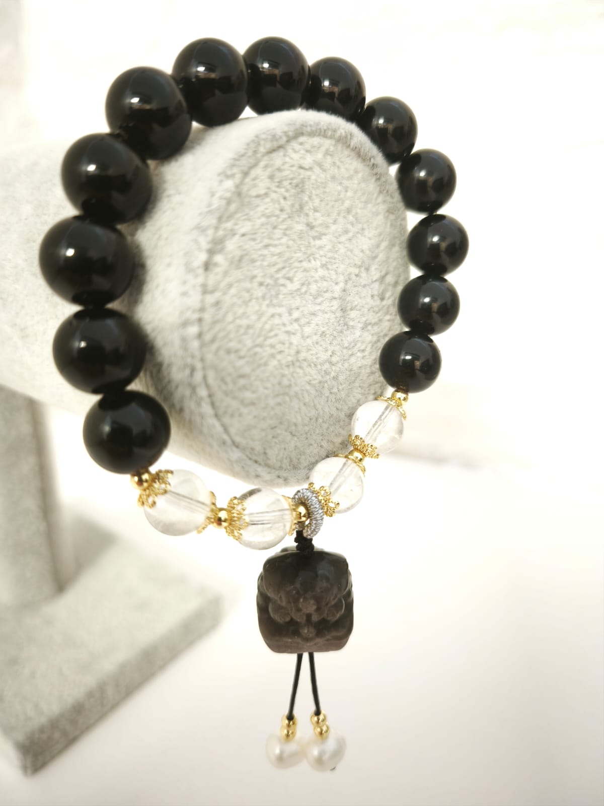 Gold Sheen Obsidian, Obsidian, Quartz and Pearl Bracelet