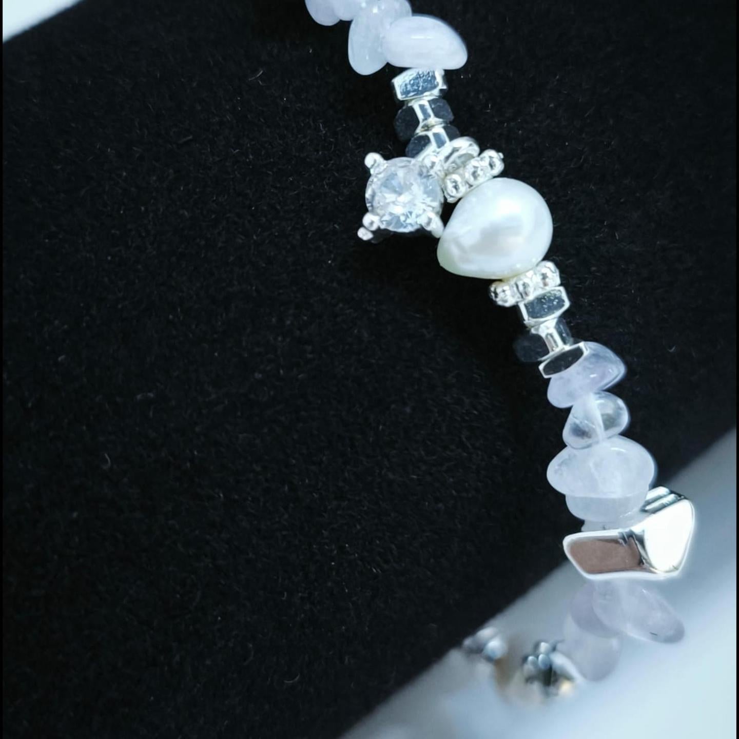 Aquamarine Raw Stones and Pearl Bracelet