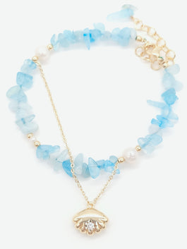 Aquamarine Raw Stones and Pearl Bracelet