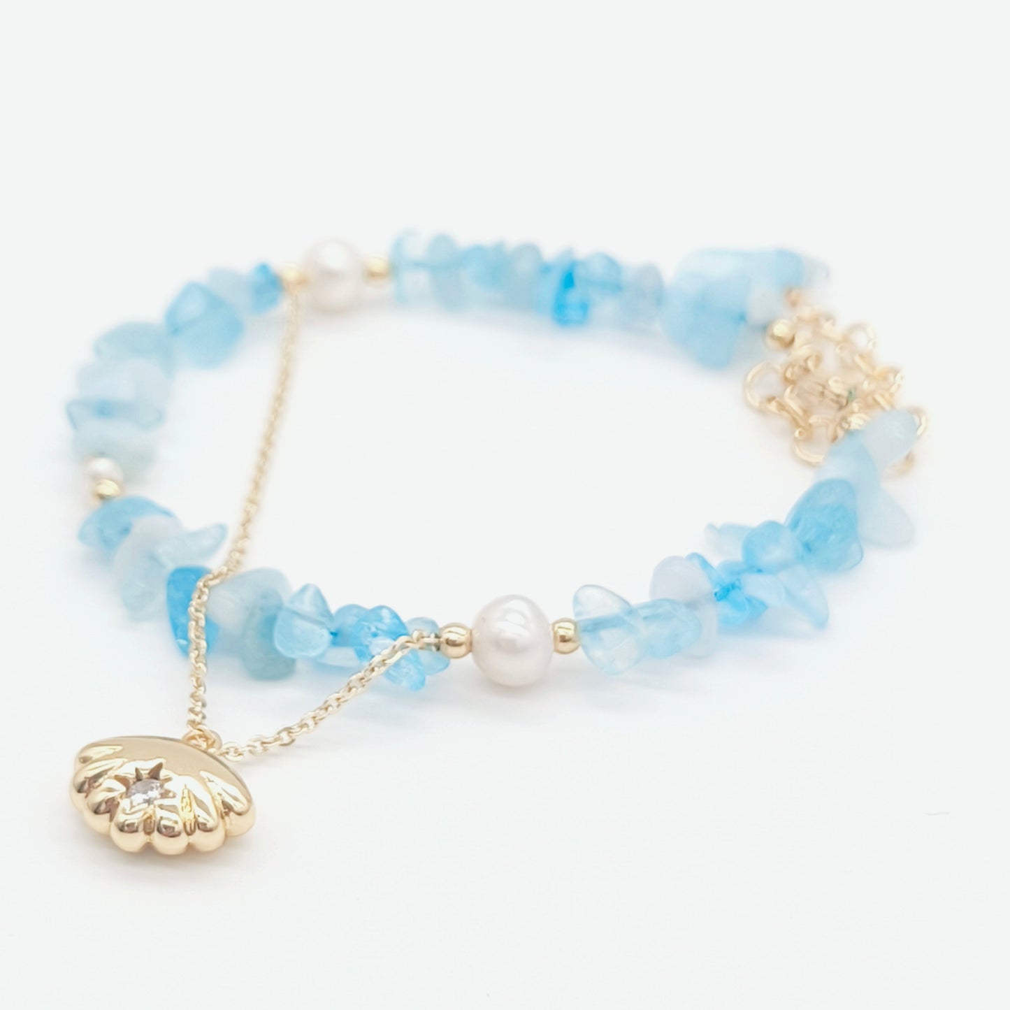 Aquamarine Raw Stones and Pearl Bracelet