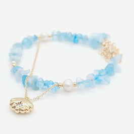 Aquamarine Raw Stones and Pearl Bracelet