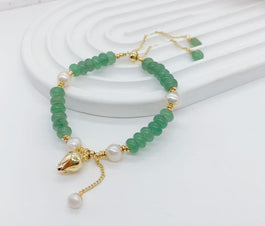 Green Aventurine and Pearl Adjustable Bracelet