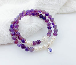 Amethyst and Pearl Double Bracelet
