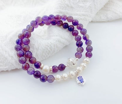 Amethyst and Pearl Double Bracelet