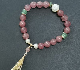 Strawberry Quartz and Pearl Bracelet