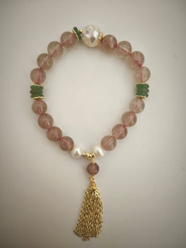 Strawberry Quartz and Pearl Bracelet
