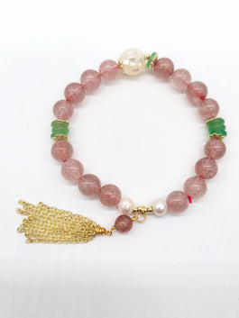 Strawberry Quartz and Pearl Bracelet