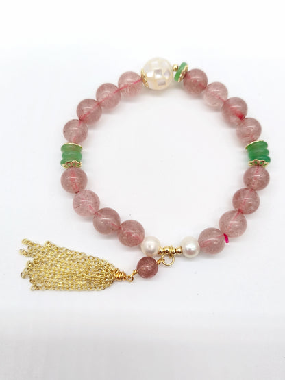 Strawberry Quartz and Pearl Bracelet