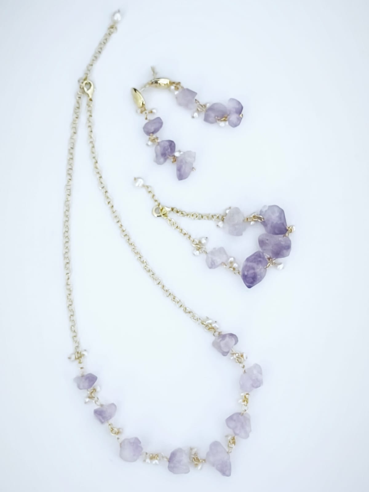Amethyst Raw Stones and Pearl Earrings