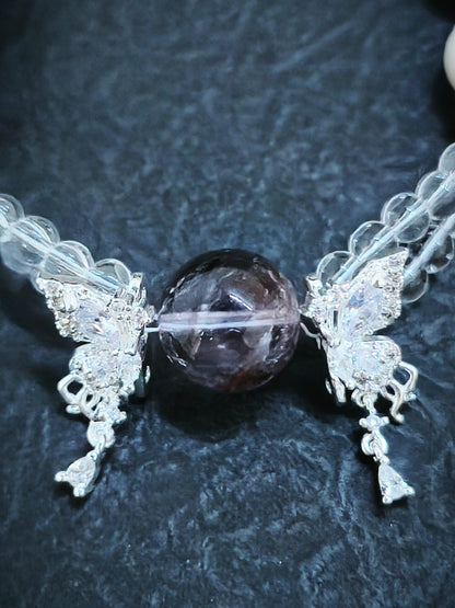 Amethyst, Glass and Pearl Adjustable Bracelet