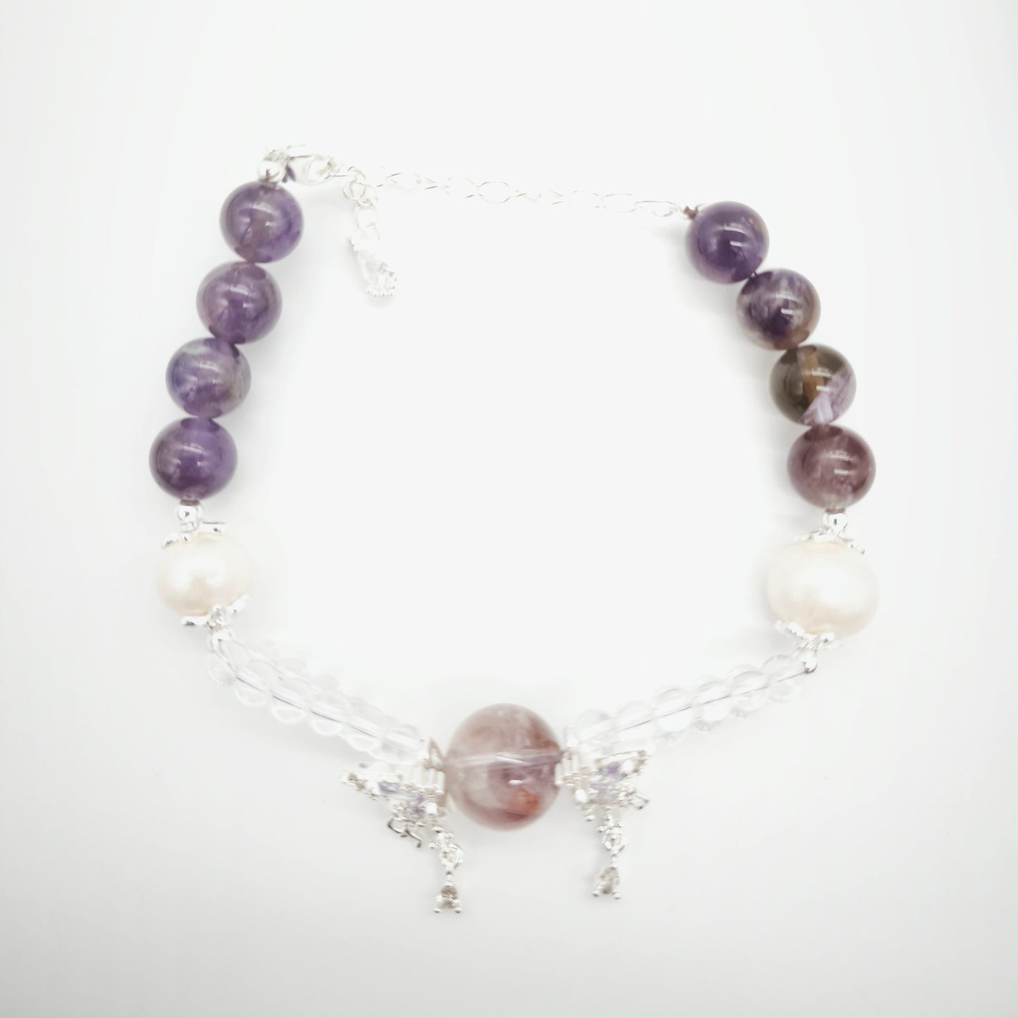 Amethyst, Glass and Pearl Adjustable Bracelet