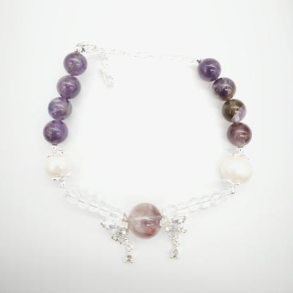 Amethyst, Glass and Pearl Adjustable Bracelet