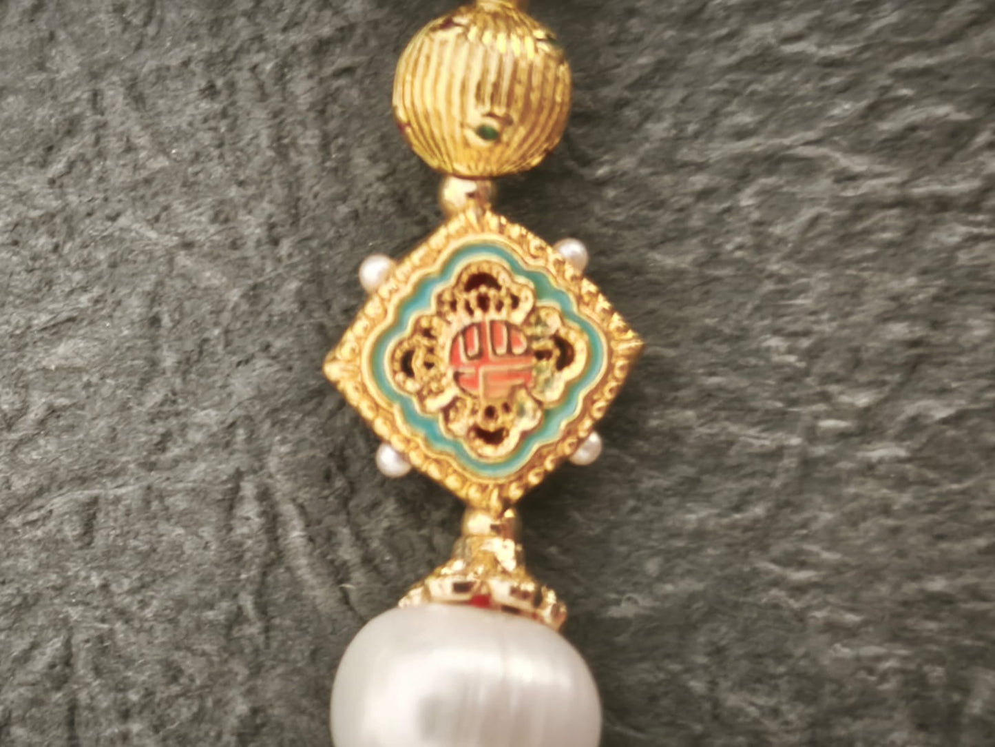Cinnabar, Red Agate, Good Fortune Plate and Pearl Double Bracelet