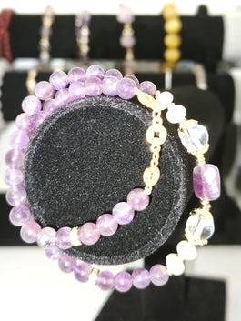 Amethyst, Quartz and Pearl Double Bracelet