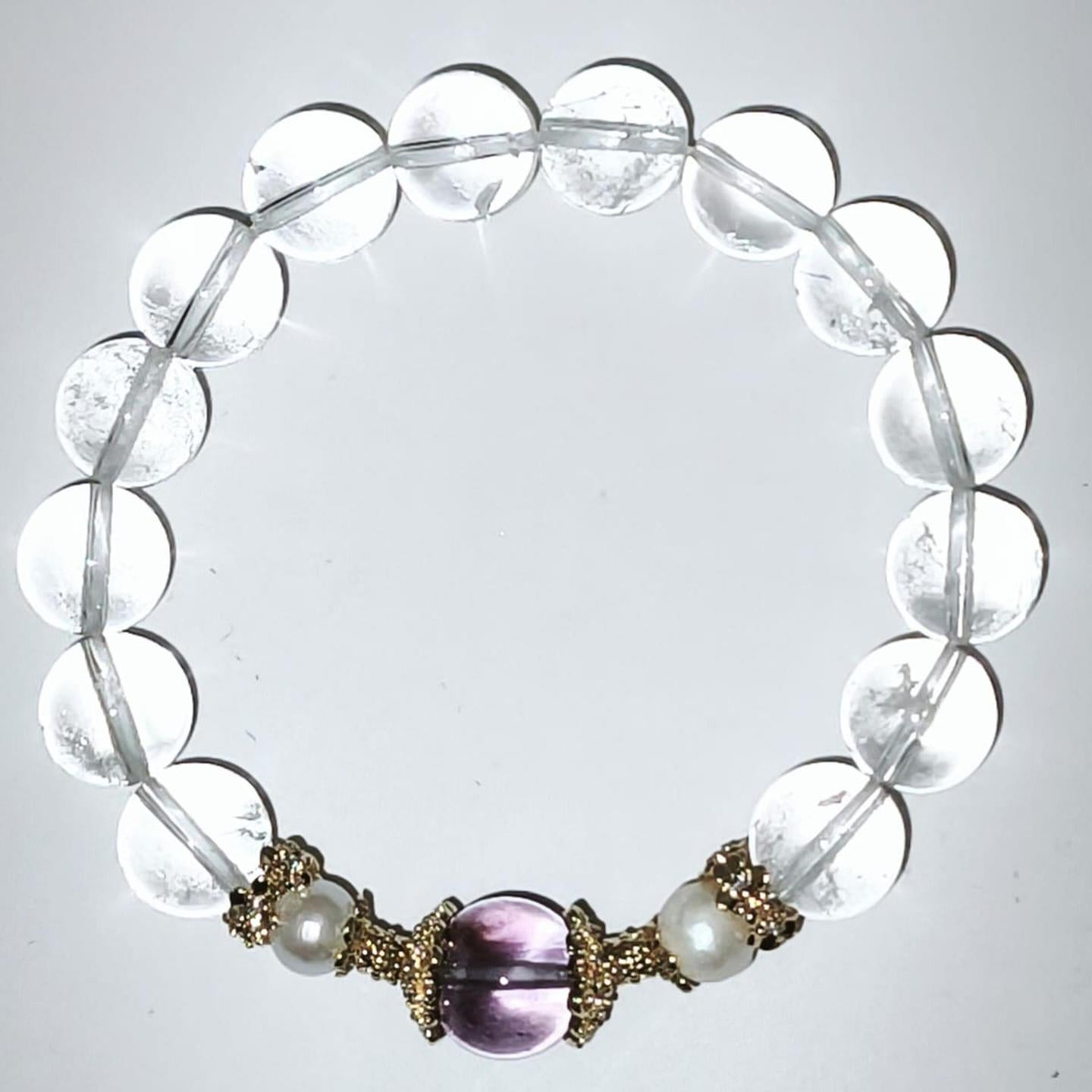 Amethyst, Quartz and Pearl Bracelet