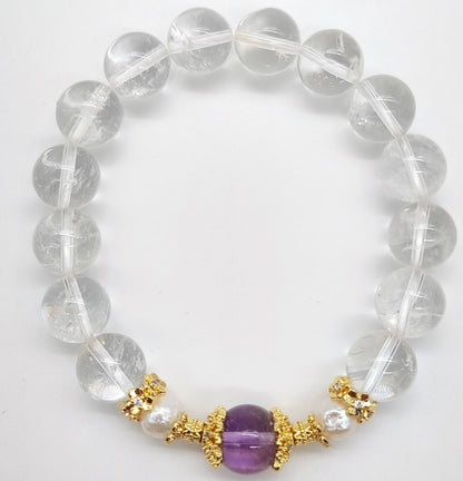Amethyst, Quartz and Pearl Bracelet