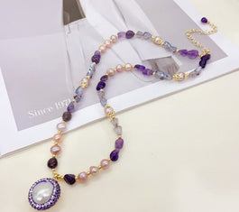 Amethyst, Quartz, Baroque Bead, Pearl Necklace