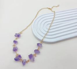 Amethyst Raw Stones and Pearl Necklace