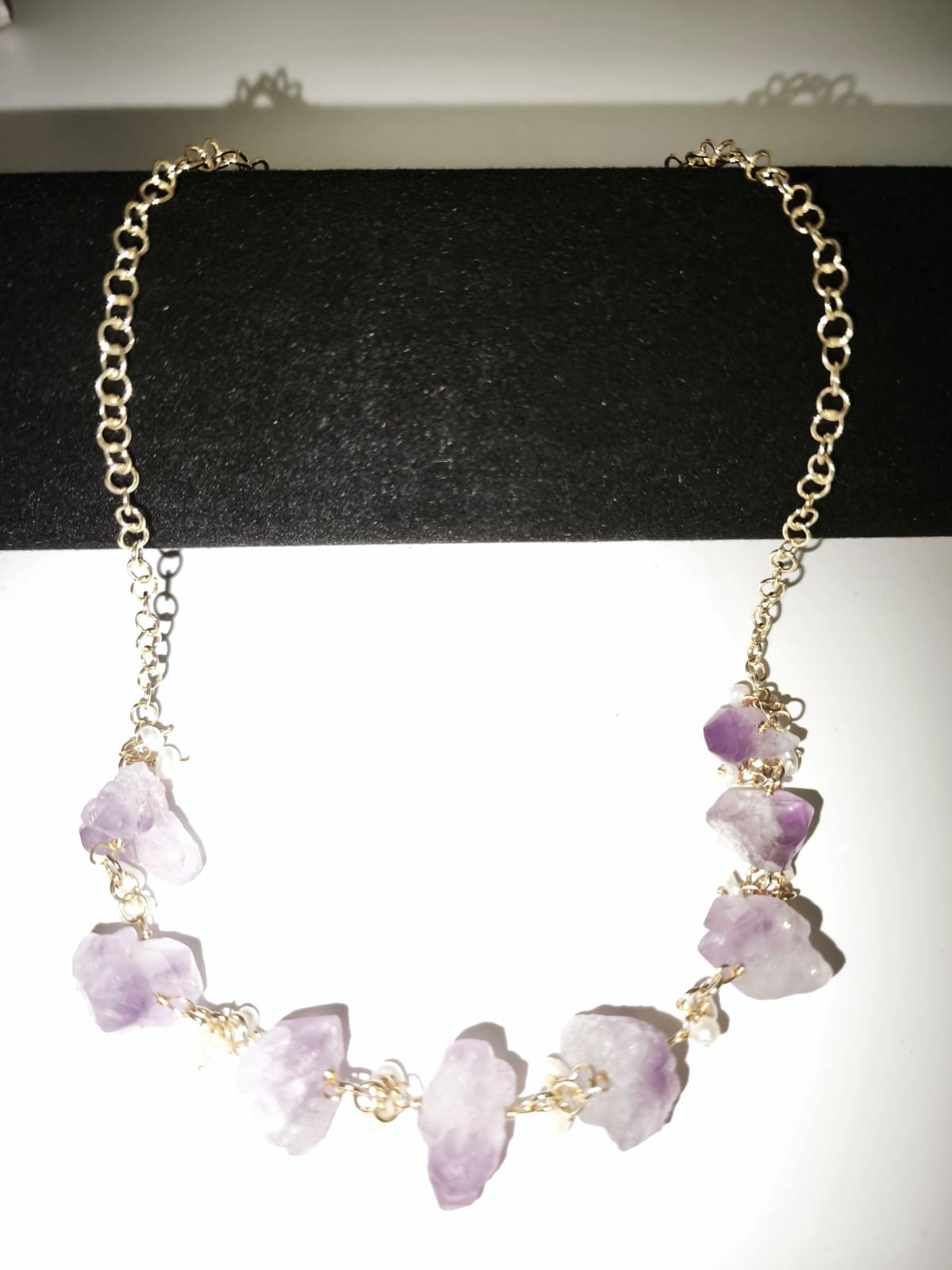 Amethyst Raw Stones and Pearl Necklace