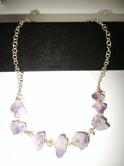 Amethyst Raw Stones and Pearl Necklace