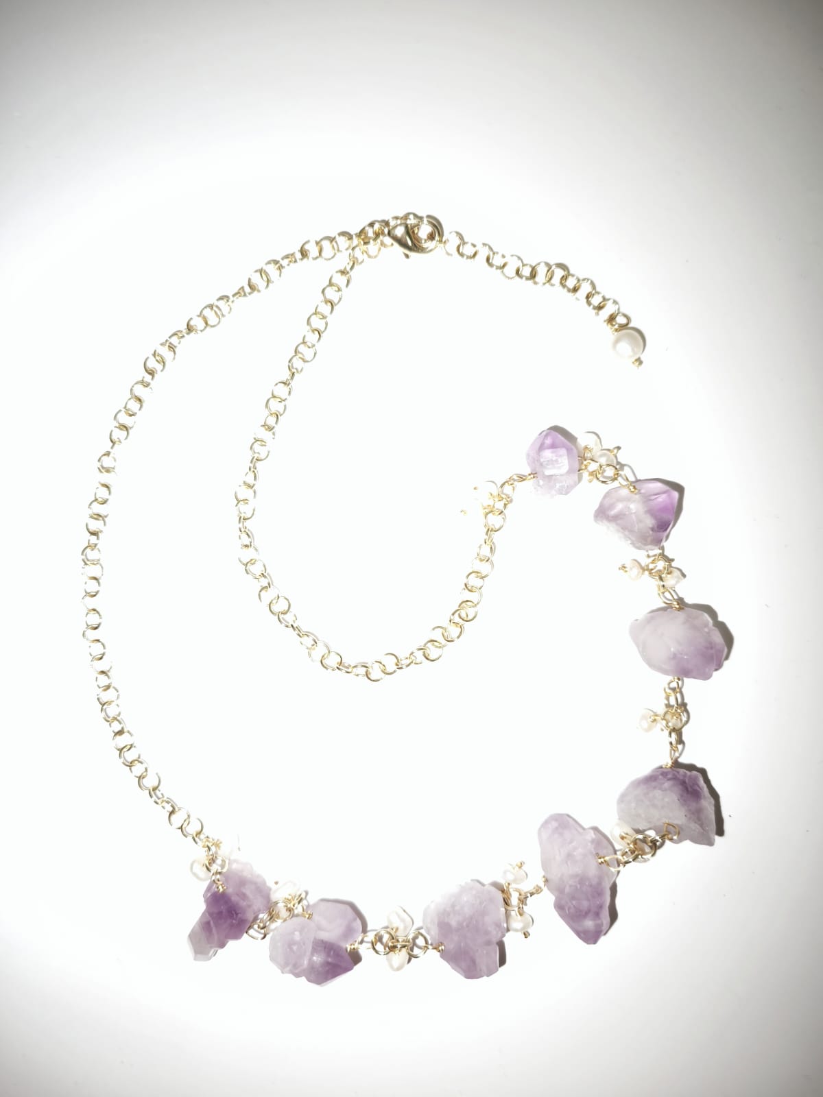 Amethyst Raw Stones and Pearl Necklace