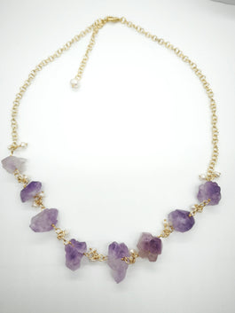 Amethyst Raw Stones and Pearl Necklace