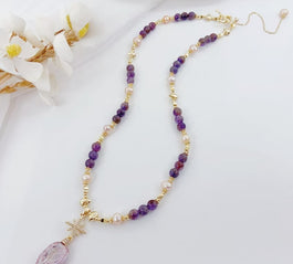 Amethyst, Baroque Bead, Pearl and Pearl Pendant Necklace