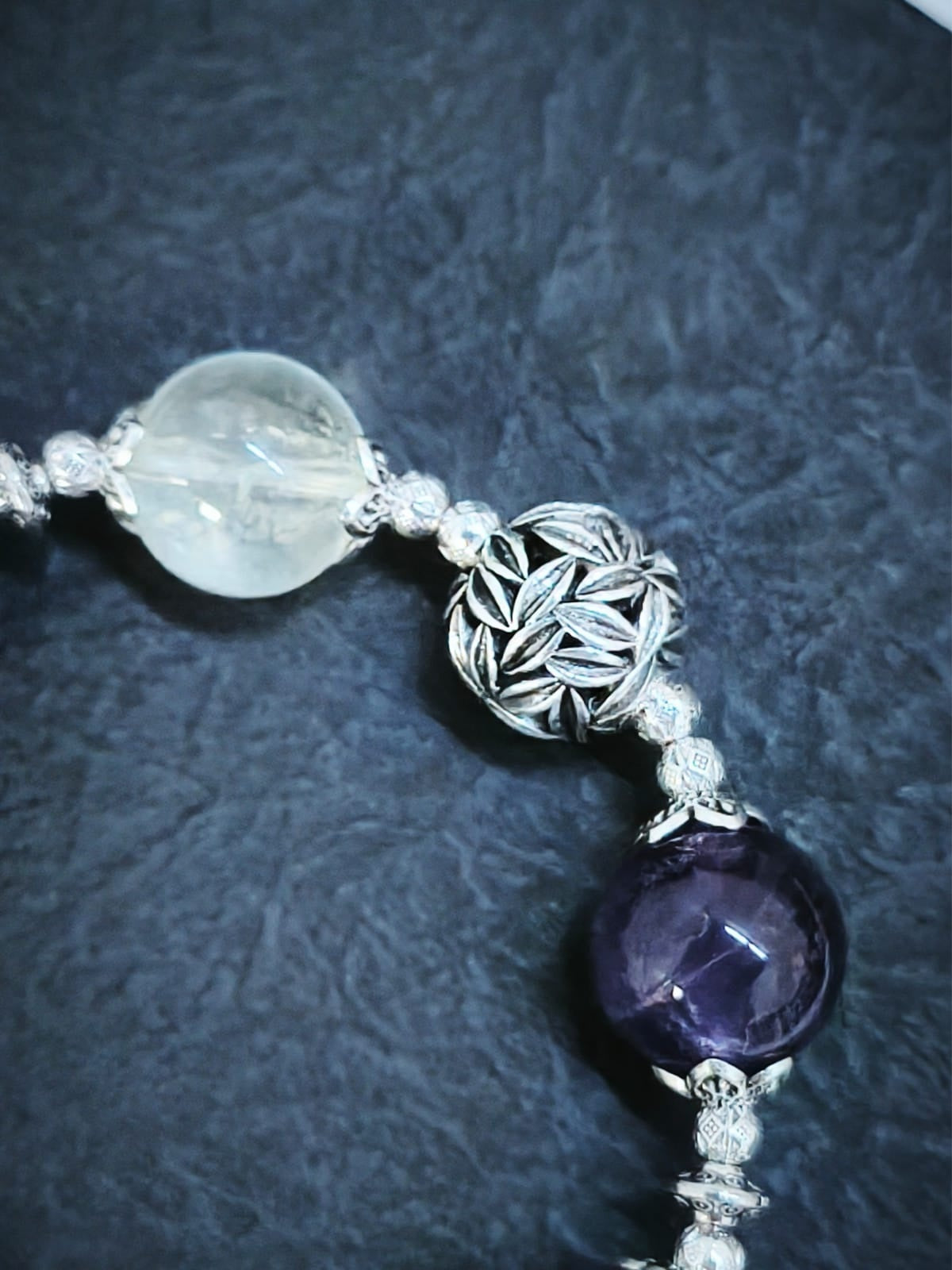 Amethyst (15 mm) and Citrine (15 mm) with Gourd-Shape Ornament and Quartz Pendant Bracelet