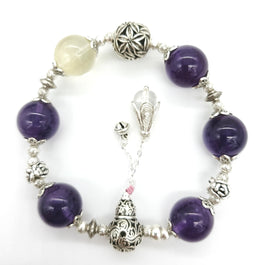 Amethyst (15 mm) and Citrine (15 mm) with Gourd-Shape Ornament and Quartz Pendant Bracelet